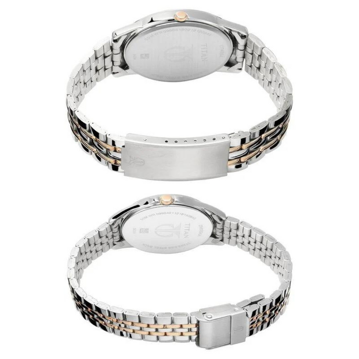 Titan Bandhan Quartz Analog with Day and Date Silver Dial Stainless Steel Strap Watch for Couple NR17742565KM01