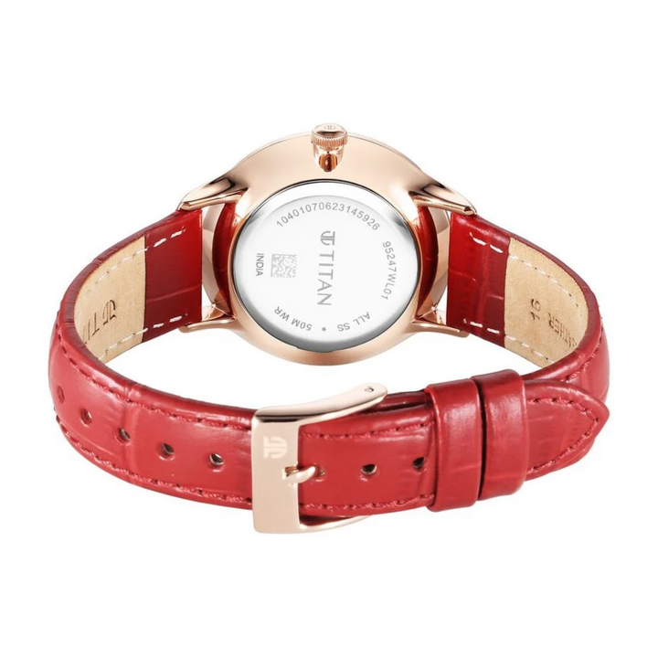 Titan Bright Leathers Silver Dial Analog with Date Red Leather Strap Watch for Women 95247WL01 / NS95247WL01
