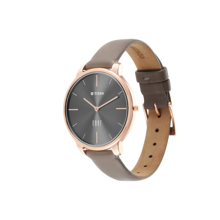 TITAN Ladies Edge Black Dial Black Leather Strap Watch 2654WL01