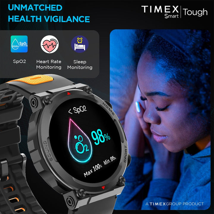Timex Tough 1.43” Round AMOLED Rugged Smartwatch With 466x466 Pixel Resolution| Functional Crown|Bluetooth Calling| Metallic Body|Always On Display|AI Voice Assist|100+ Sports Modes|100+ Watchfaces|Upto 7 Days Battery(Normal Usage) - TWTXW601T