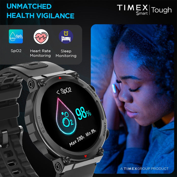 Timex Tough 1.43” Round AMOLED Rugged Smartwatch With 466x466 Pixel Resolution| Functional Crown|Bluetooth Calling| Metallic Body|Always On Display|AI Voice Assist|100+ Sports Modes|100+ Watchfaces|Upto 7 Days Battery(Normal Usage) - TWTXW602T