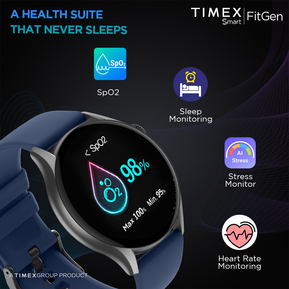 Timex FitGen 1.43" Round AMOLED Smartwatch With 466x466 Pixel Resolution|Single Sync Bluetooth Calling| Rotating Crown| Metallic Body|Always On Display|AI Voice Assist|100+ Sports Modes|200+ Watchfaces|Upto 7 Days Battery(Normal Usage) - TWTXW501T