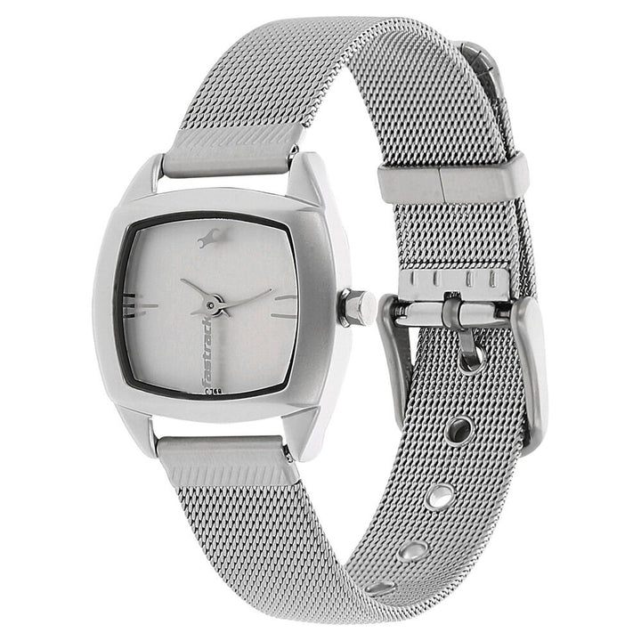 Fastrack Quartz Analog Silver Dial Metal Strap Watch for Girls NP6001SM01