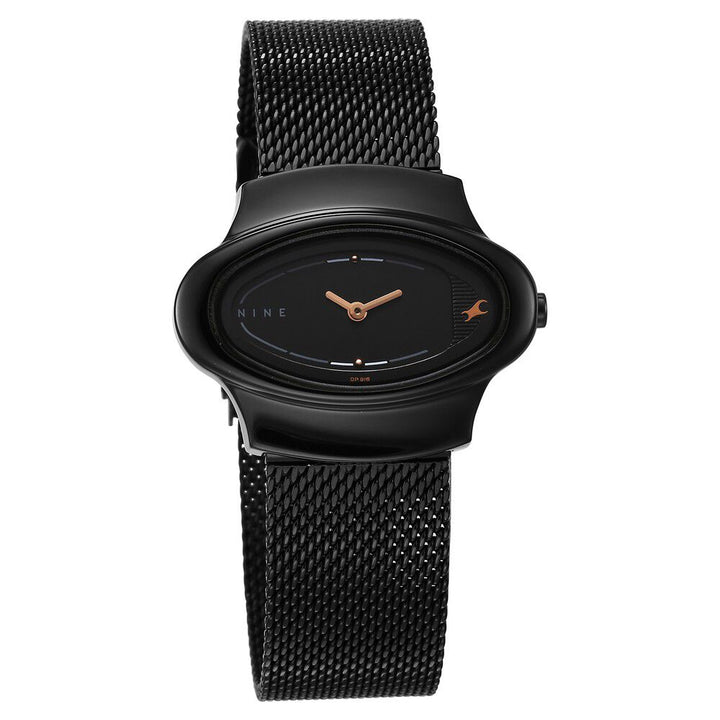 Fastrack Pulse Quartz Analog Black Dial Stainless Steel Strap Watch for Girls 6004NM03F