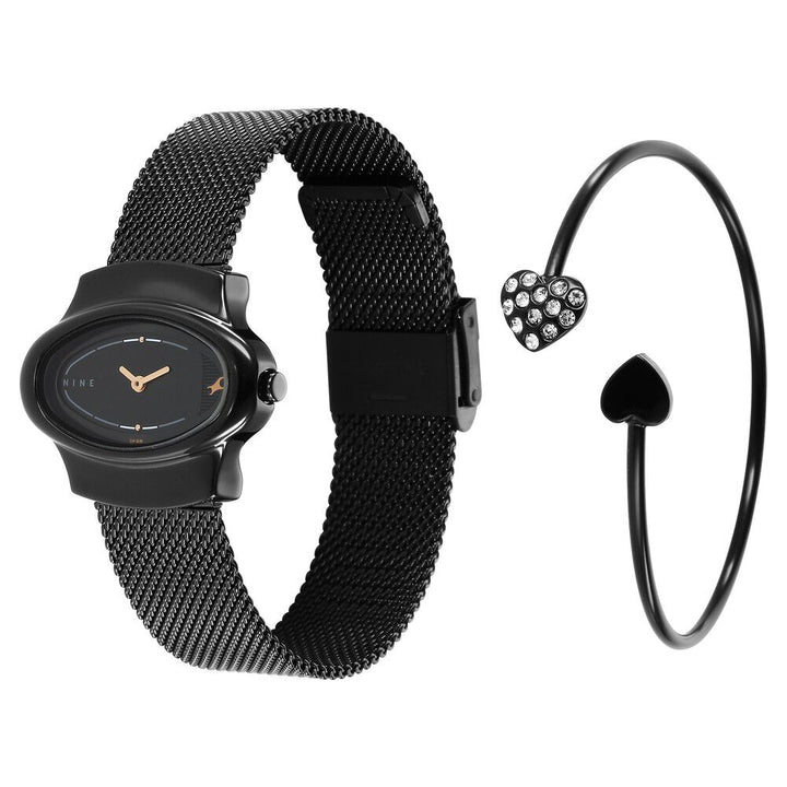 Fastrack Pulse Quartz Analog Black Dial Stainless Steel Strap Watch for Girls 6004NM03F