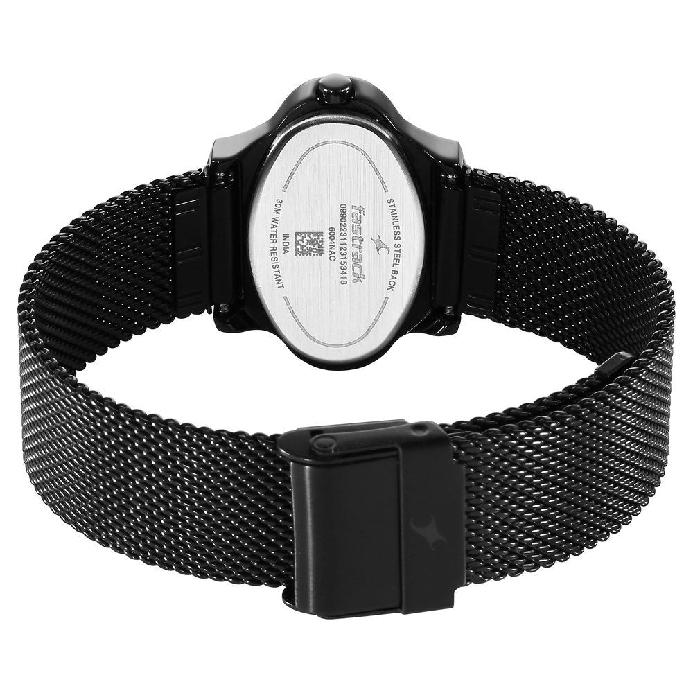 Fastrack Pulse Quartz Analog Black Dial Stainless Steel Strap Watch for Girls 6004NM03F