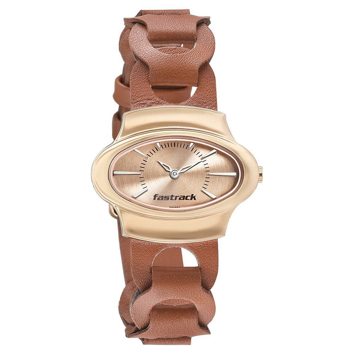 Fastrack Hitlist Quartz Analog Rose Gold Dial Leather Strap Watch for Girls NS6004WL01