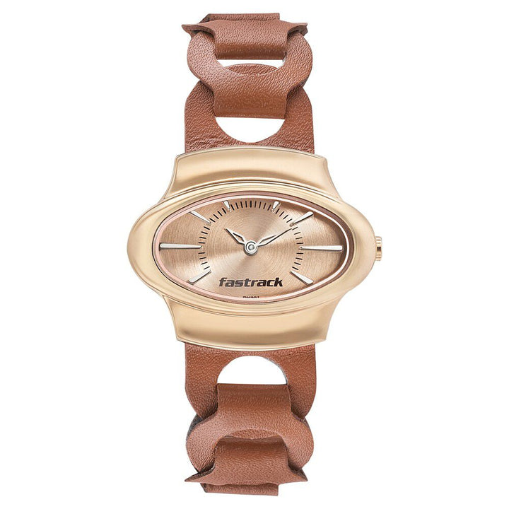 Fastrack Hitlist Quartz Analog Rose Gold Dial Leather Strap Watch for Girls NS6004WL01