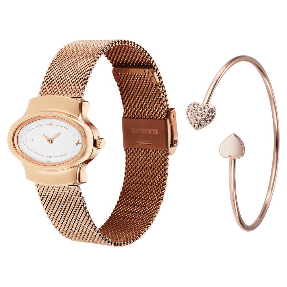 Fastrack Pulse Quartz Analog White Dial Stainless Steel Strap Watch for Girls 6004WM01F