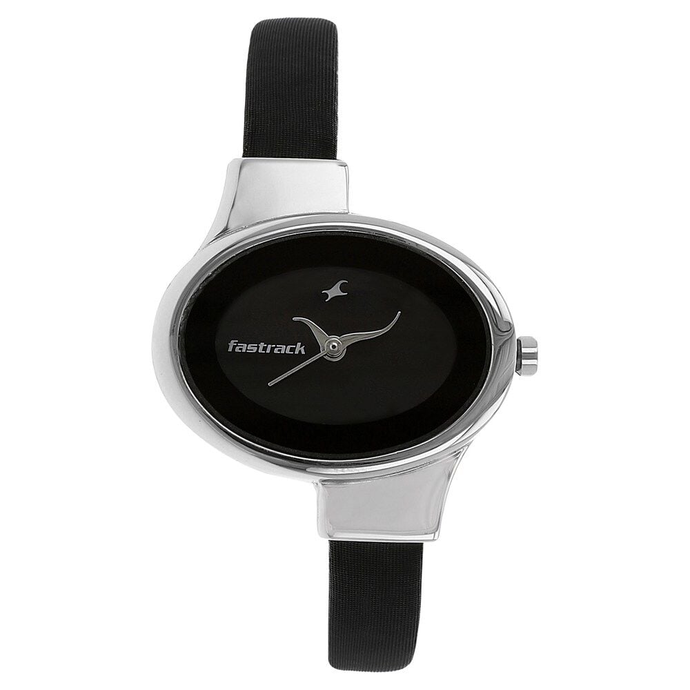 Fastrack Quartz Analog Black Dial Leather Strap Watch for Girls NS6015SL02