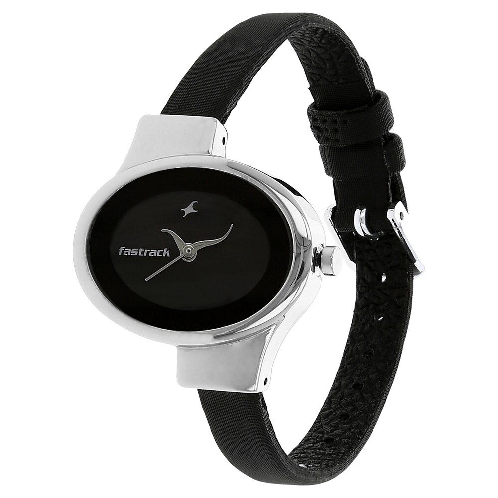 Fastrack Quartz Analog Black Dial Leather Strap Watch for Girls NS6015SL02