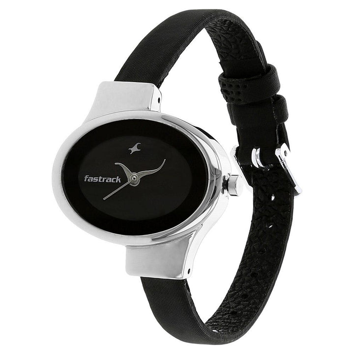 Fastrack Quartz Analog Black Dial Leather Strap Watch for Girls NS6015SL02