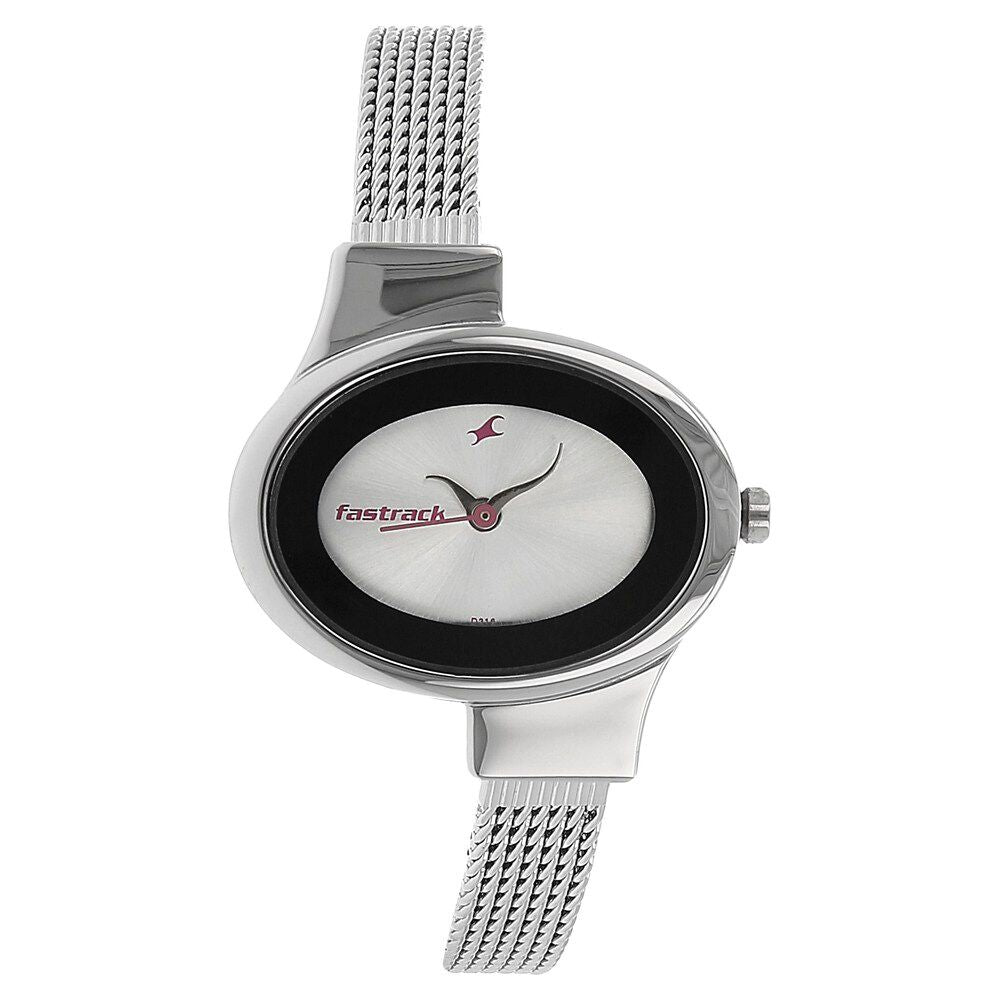 Fastrack Quartz Analog Silver Dial Stainless Steel Strap Watch for Girls NS6015SM01
