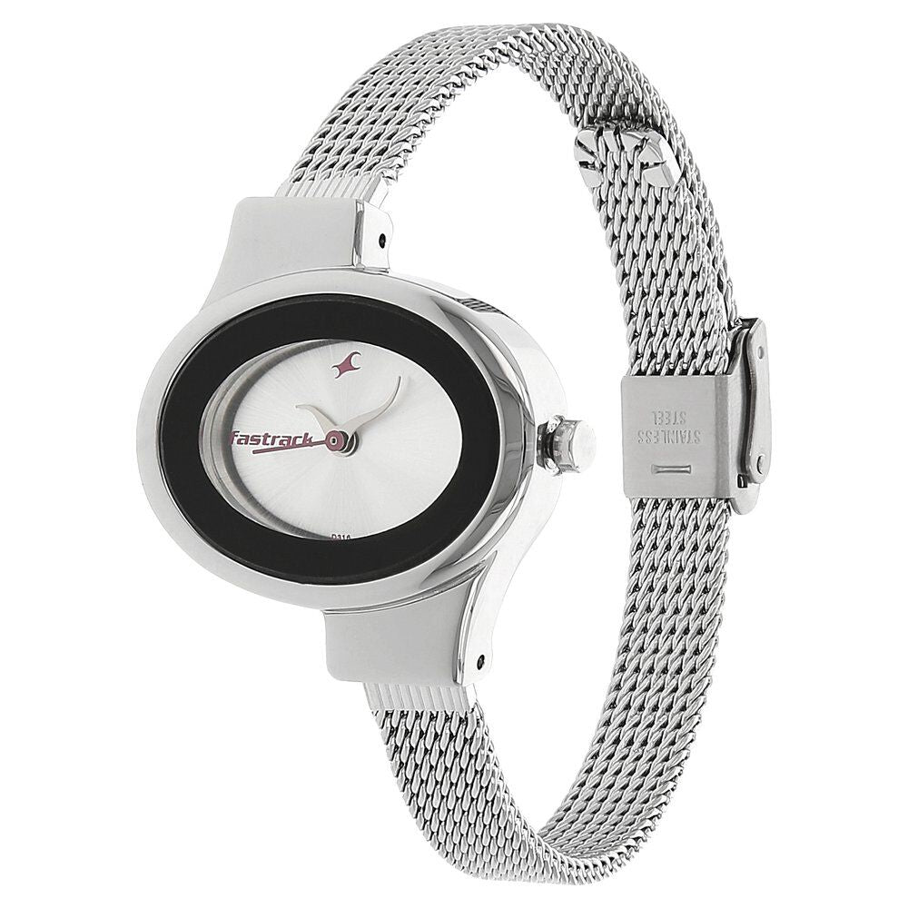Fastrack Quartz Analog Silver Dial Stainless Steel Strap Watch for Girls NS6015SM01