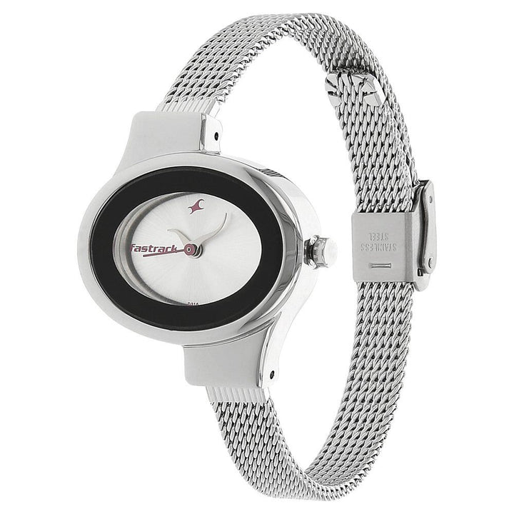 Fastrack Quartz Analog Silver Dial Stainless Steel Strap Watch for Girls NS6015SM01