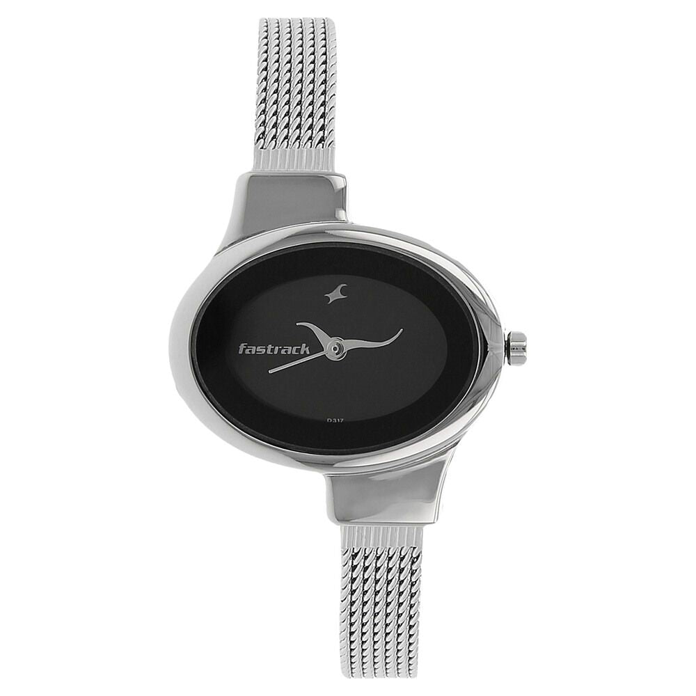 Fastrack Quartz Analog Black Dial Stainless Steel Strap Watch for Girls NS6015SM02