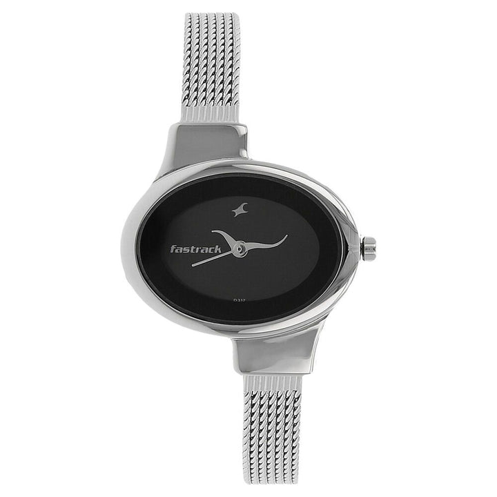 Fastrack Quartz Analog Black Dial Stainless Steel Strap Watch for Girls NS6015SM02
