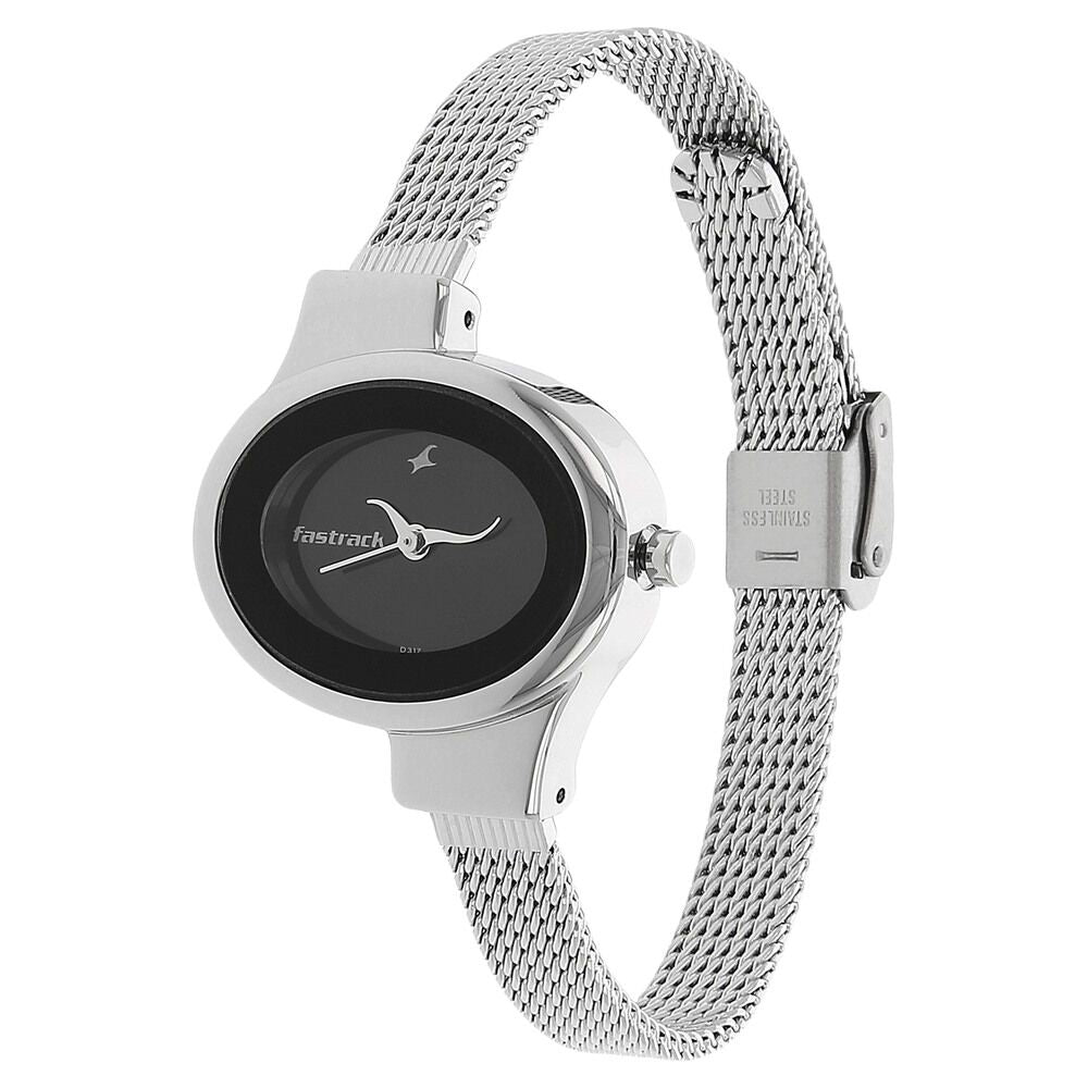 Fastrack Quartz Analog Black Dial Stainless Steel Strap Watch for Girls NS6015SM02
