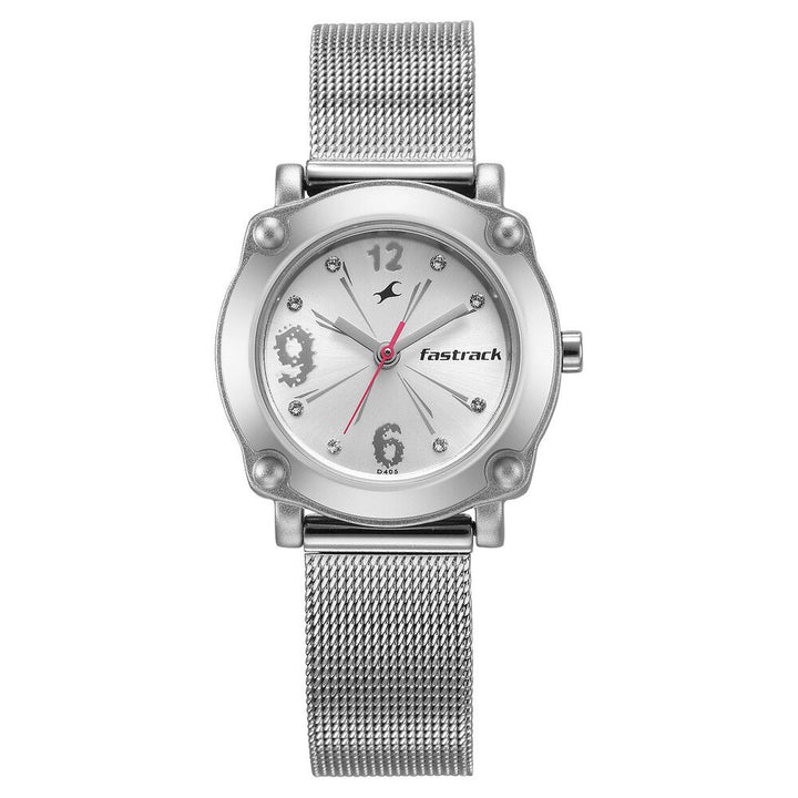 Fastrack Quartz Analog Silver Dial Stainless Steel Strap Watch for Girls NP6027SM01