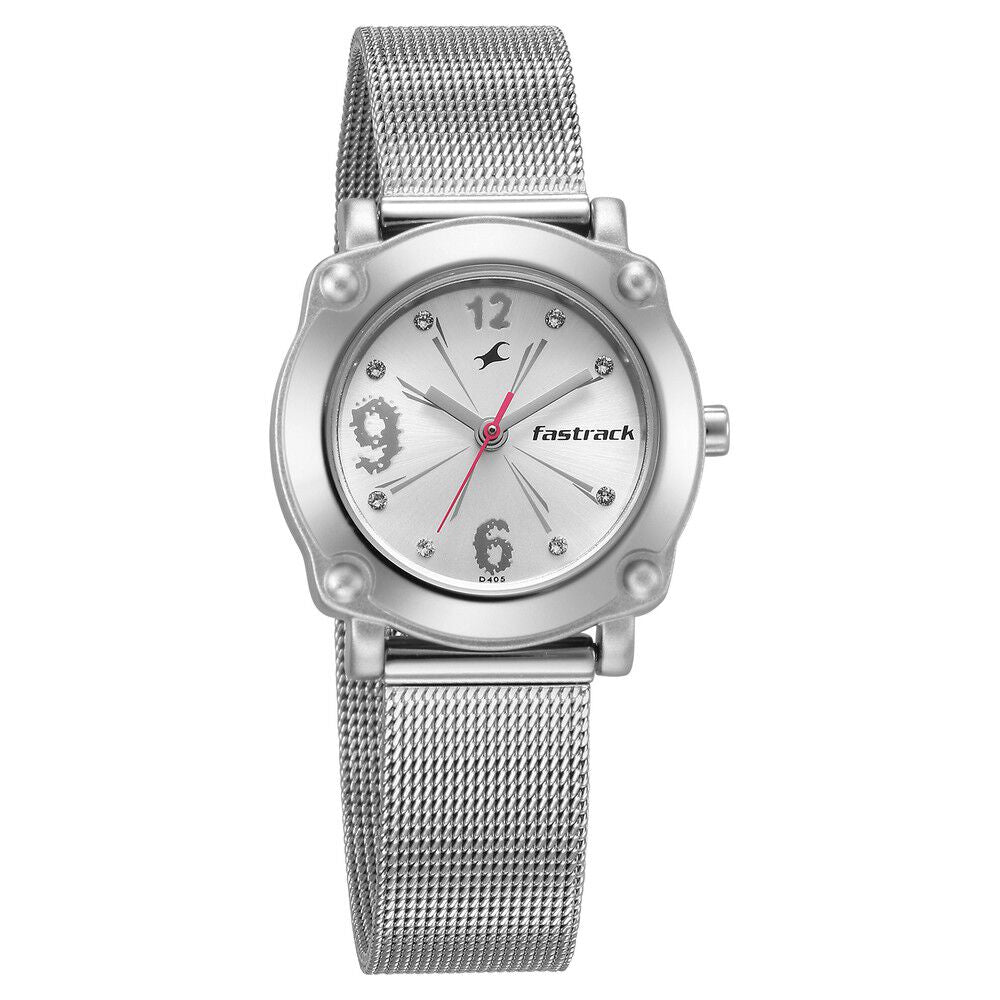 Fastrack Quartz Analog Silver Dial Stainless Steel Strap Watch for Girls NP6027SM01