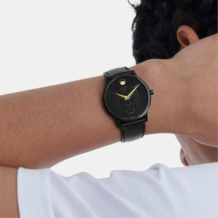 Movado Men Black Analog Leather Watch 607586