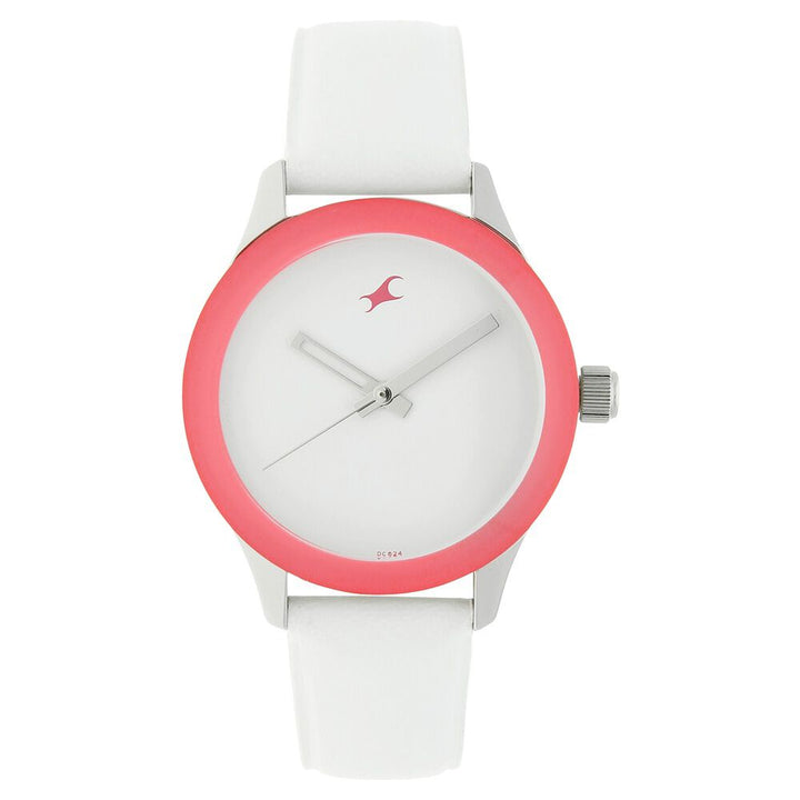 Fastrack Quartz Analog White Dial Leather Strap Watch for Girls NP6078SL01