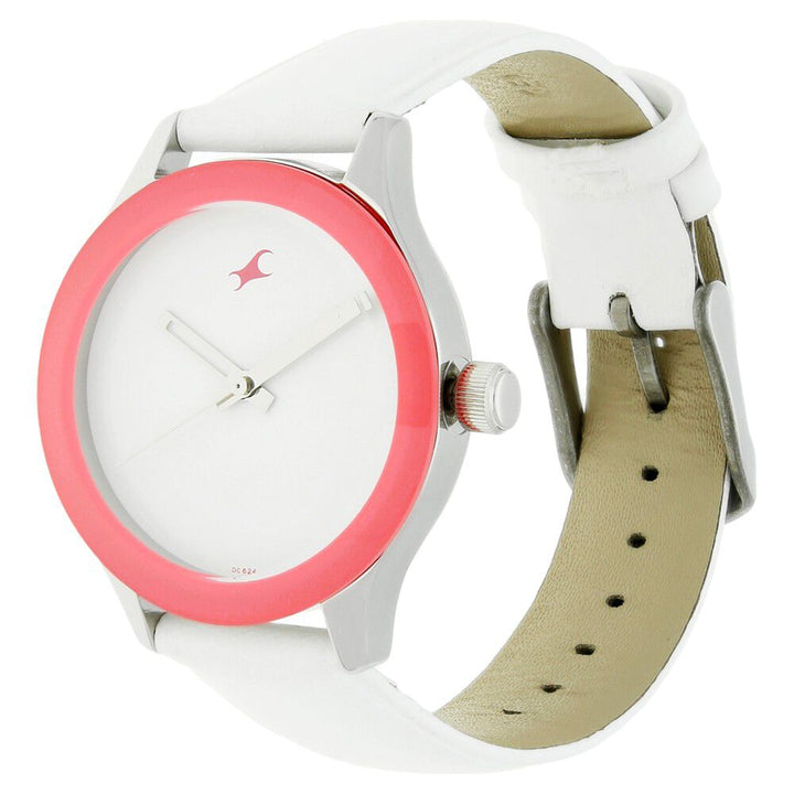 Fastrack Quartz Analog White Dial Leather Strap Watch for Girls NP6078SL01
