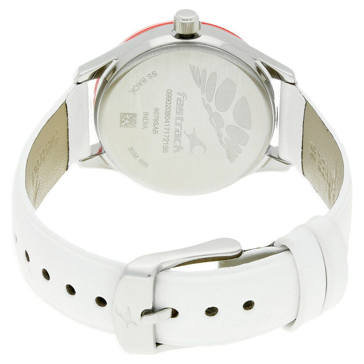 Fastrack Quartz Analog White Dial Leather Strap Watch for Girls NP6078SL01