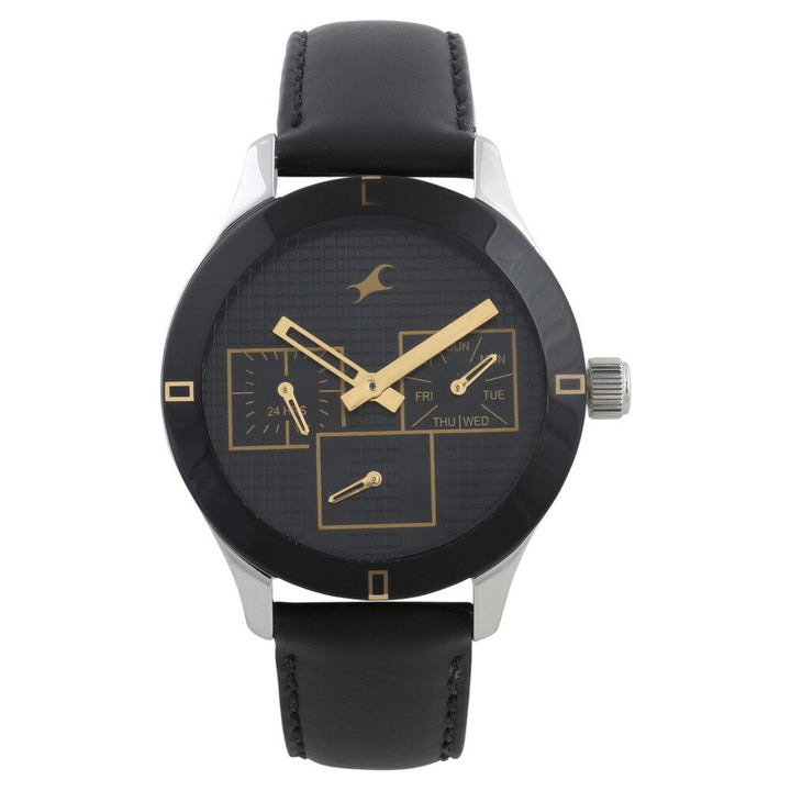 Fastrack Monochrome Quartz Multifunction Black Dial Leather Strap Watch for Girls NP6078SL11