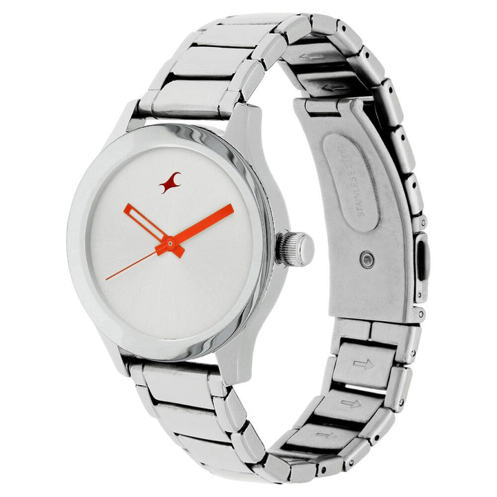 Fastrack Quartz Analog Silver Dial Stainless Steel Strap Watch for Girls NR6078SM02