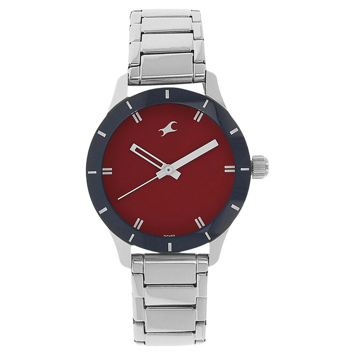 Fastrack Quartz Analog Red Dial Stainless Steel Strap Watch for Girls NN6078SM05
