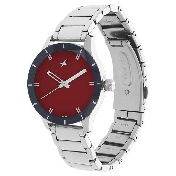Fastrack Quartz Analog Red Dial Stainless Steel Strap Watch for Girls NN6078SM05