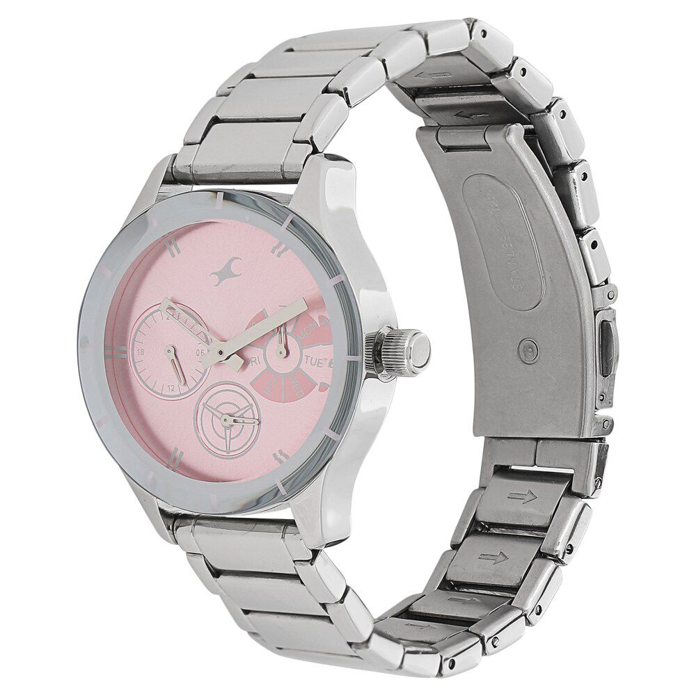 Fastrack Quartz Multifunction Pink Dial Stainless Steel Strap Watch for Girls NP6078SM07