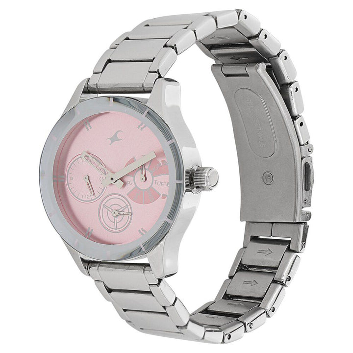 Fastrack Quartz Multifunction Pink Dial Stainless Steel Strap Watch for Girls NP6078SM07