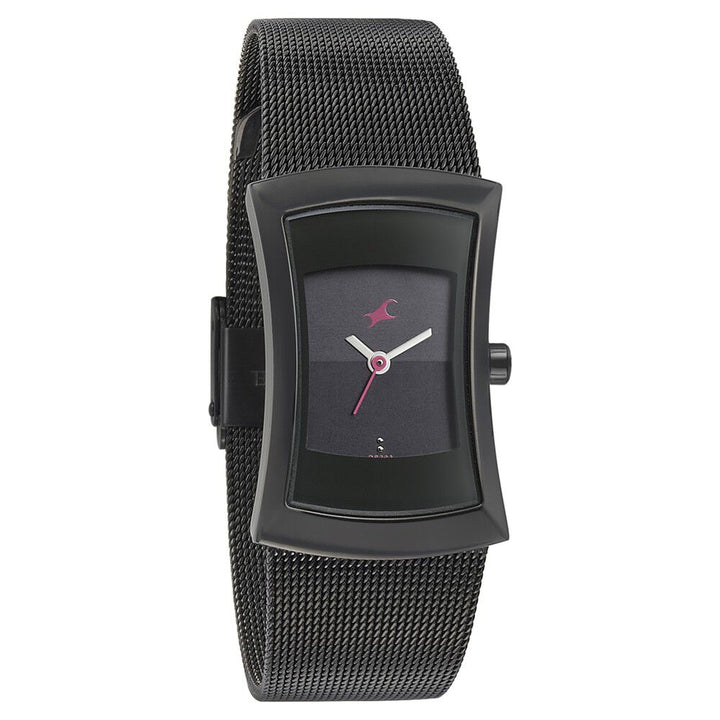 Fastrack Pulse Quartz Analog Black Dial Stainless Steel Strap Watch for Girls 6093NM01