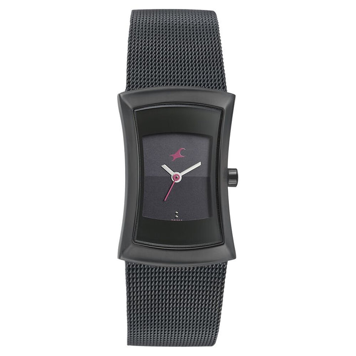 Fastrack Pulse Quartz Analog Black Dial Stainless Steel Strap Watch for Girls 6093NM01
