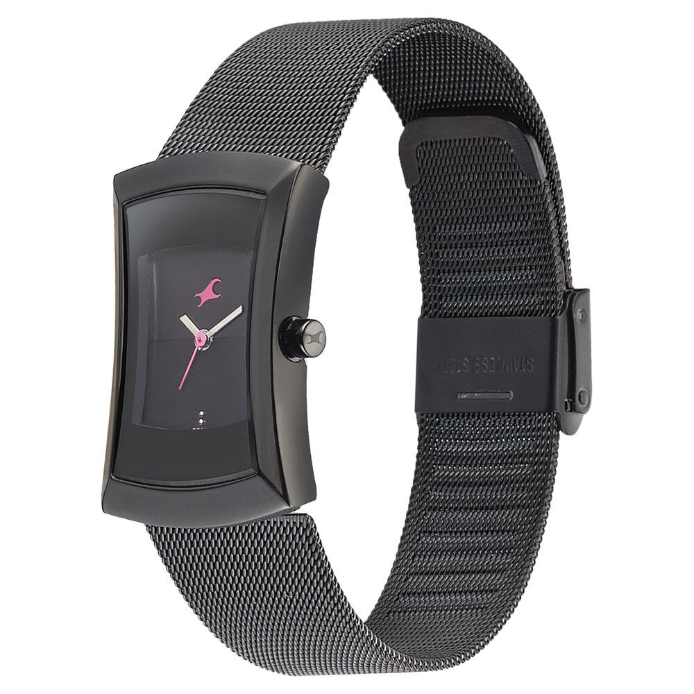 Fastrack Pulse Quartz Analog Black Dial Stainless Steel Strap Watch for Girls 6093NM01