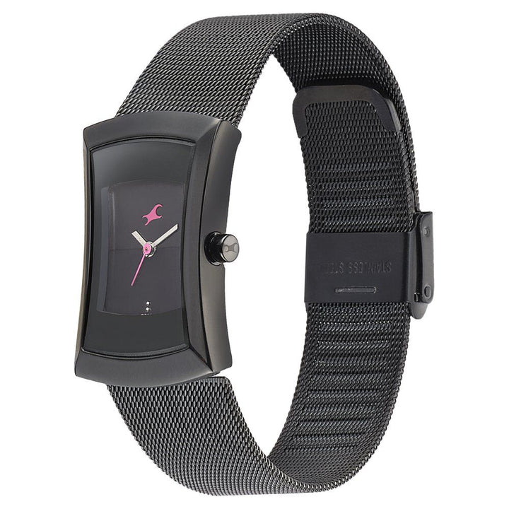 Fastrack Pulse Quartz Analog Black Dial Stainless Steel Strap Watch for Girls 6093NM01