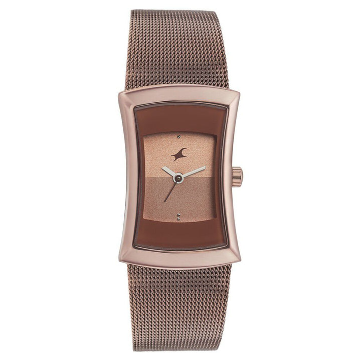 Fastrack Pulse Quartz Analog Brown Dial Stainless Steel Strap Watch for Girls 6093QM01
