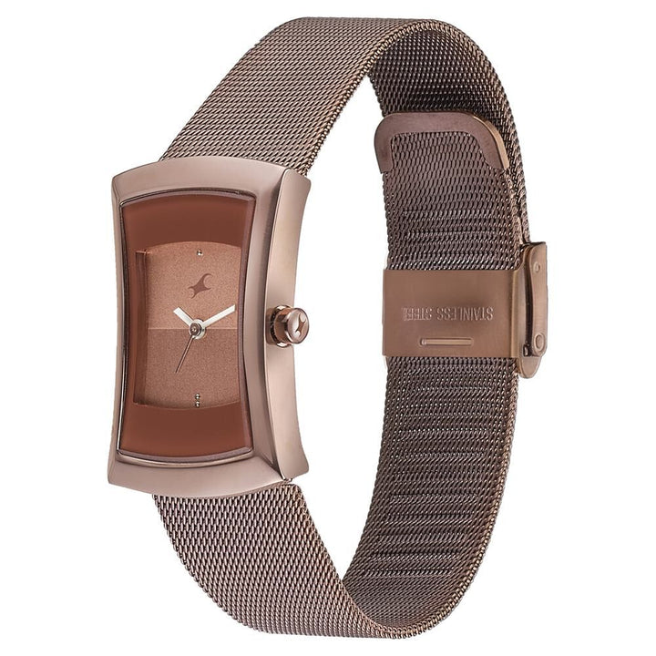 Fastrack Pulse Quartz Analog Brown Dial Stainless Steel Strap Watch for Girls 6093QM01