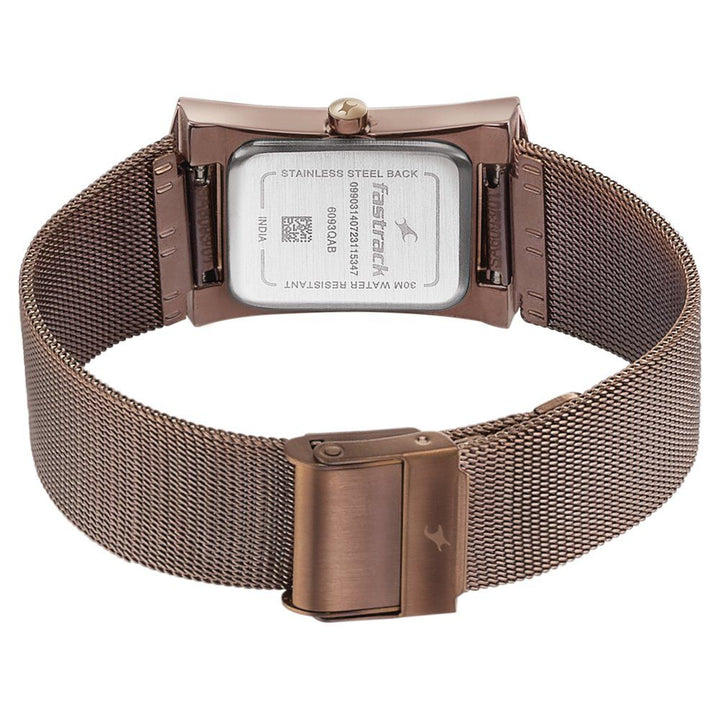 Fastrack Pulse Quartz Analog Brown Dial Stainless Steel Strap Watch for Girls 6093QM01