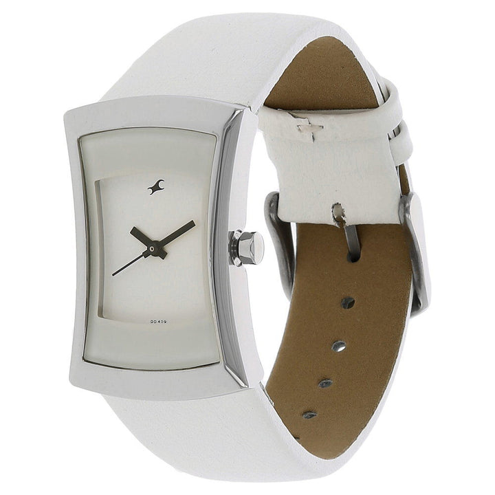 Fastrack Quartz Analog White Dial Leather Strap Watch for Girls NS6093SL01