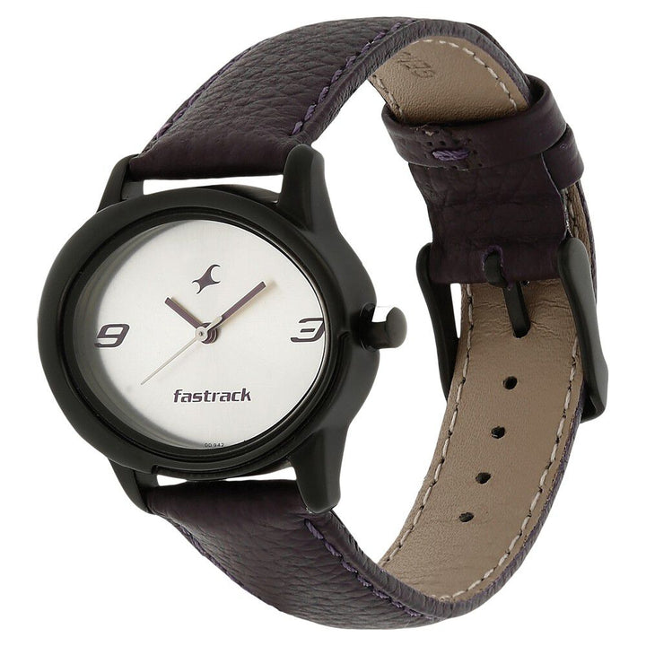 Fastrack Quartz Analog Silver Dial Leather Strap Watch for Girls NP6098NL01