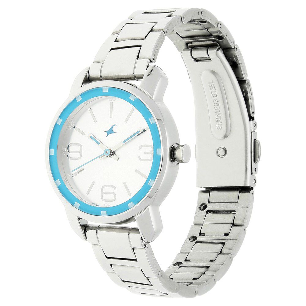Fastrack Quartz Analog Silver Dial Stainless Steel Strap Watch for Girls NP6111SM01