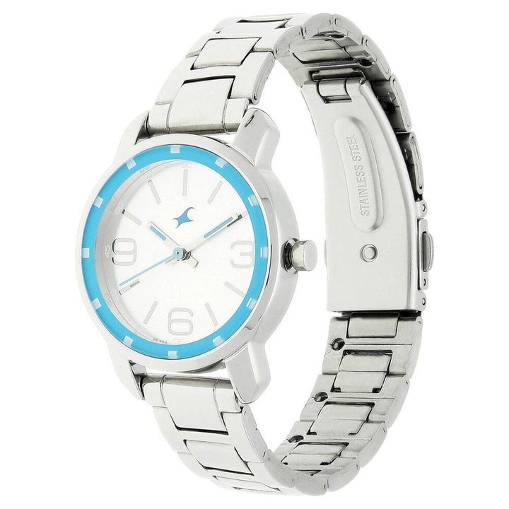 Fastrack Quartz Analog Silver Dial Stainless Steel Strap Watch for Girls NP6111SM01