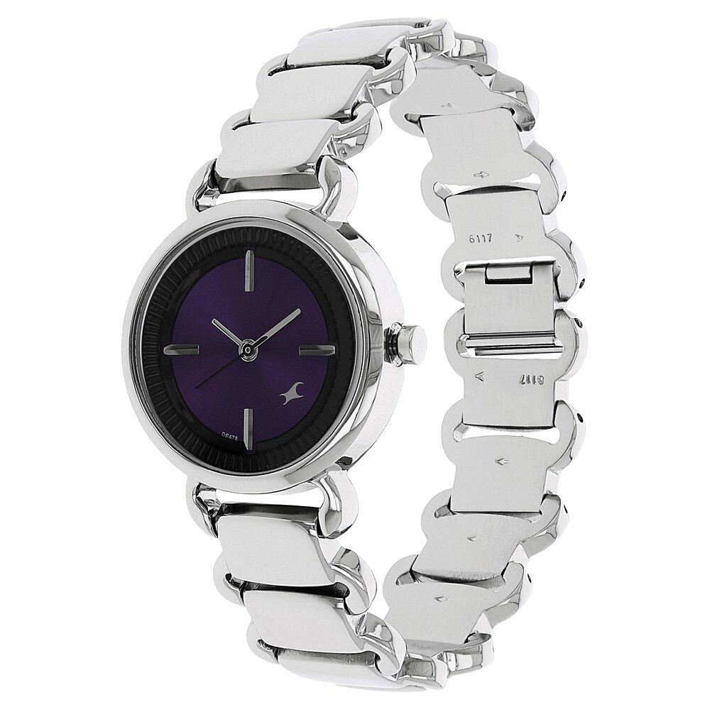 Fastrack Quartz Analog Purple Dial Stainless Steel Strap Watch for Girls NS6117SM02