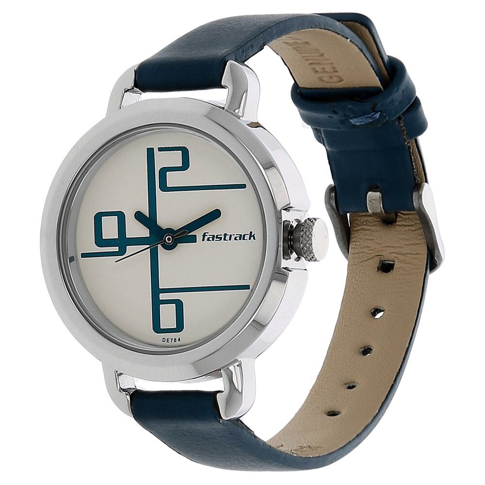 Fastrack Quartz Analog White Dial Leather Strap Watch for Girls NP6123SL01