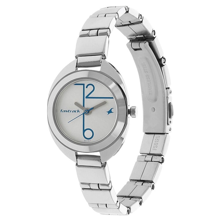 Fastrack Quartz Analog Silver Dial Stainless Steel Strap Watch for Girls NS6125SM02
