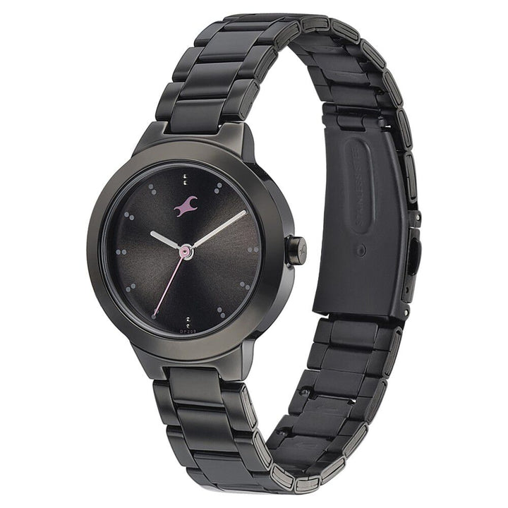 Fastrack Pulse Quartz Analog Black Dial Stainless Steel Strap Watch for Girls 6150NM01