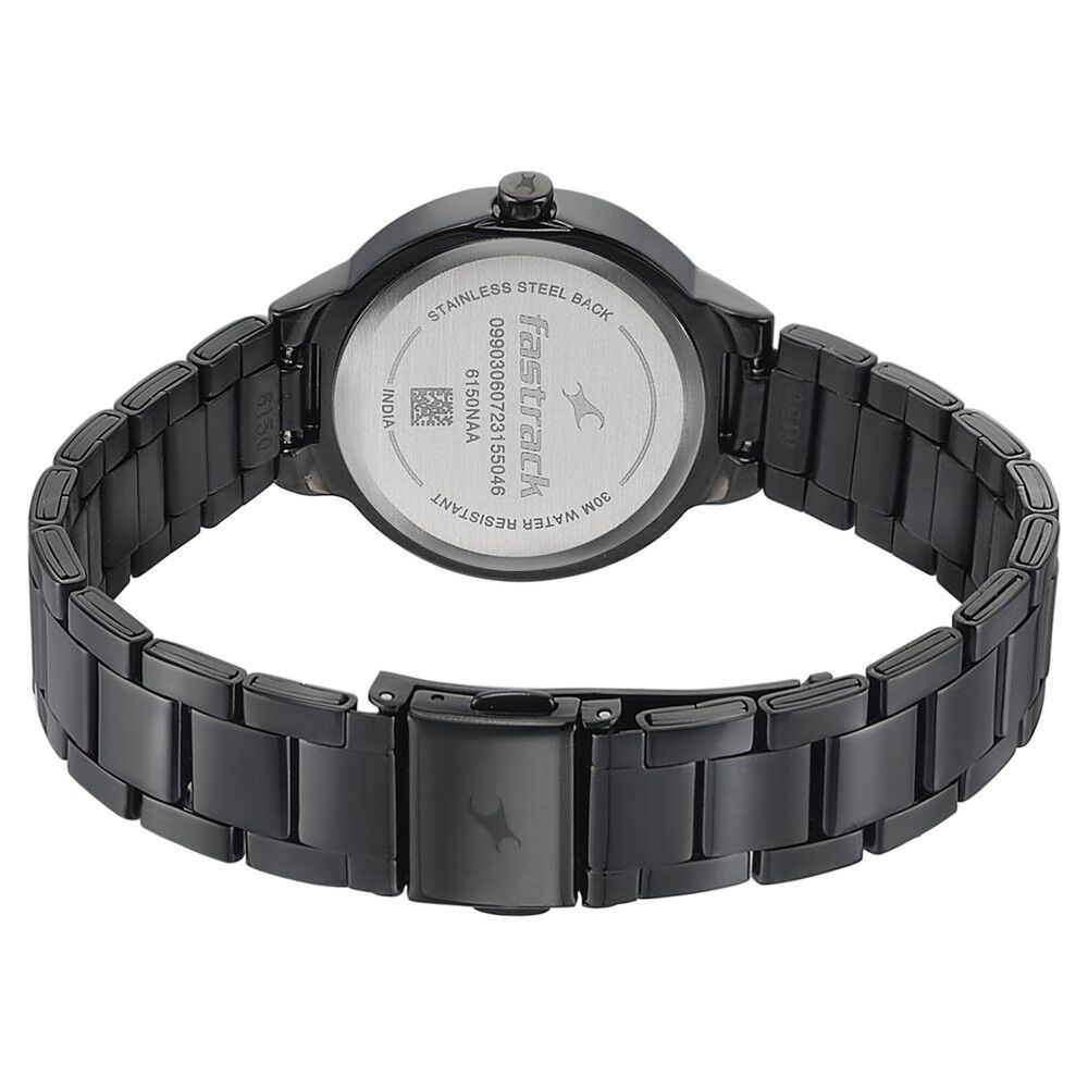 Fastrack Pulse Quartz Analog Black Dial Stainless Steel Strap Watch for Girls 6150NM01